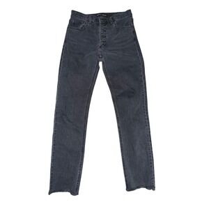 Denim Forum The‎ Yoko High Rise Slim Womens 26 Black Raw Hem Button Fly Jeans